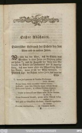 Erster Abschnitt. Diätetischer Gebrauch der Eicheln bey den Alten und in unsern Zeiten.
