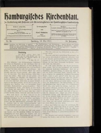 Nr. 20. Hamburg, 18. Mai 1913. 10. Jahrgang.