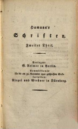 Hamann's Schriften. 2