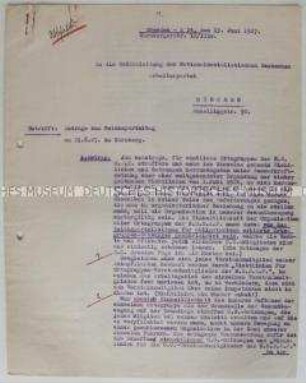 Schreiben der NSDAP-Ortsgruppe Dresden an die Reichsleitung mit den Anträgen an den Parteitag in Nürnberg