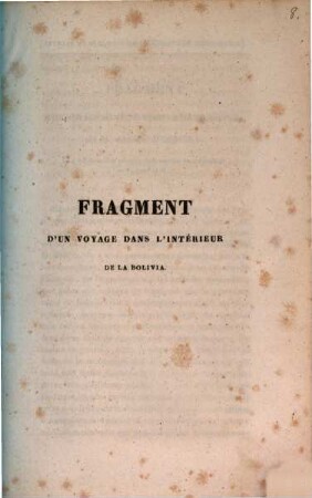 Fragment d'un voyage dans l'interieur de la Bolivia