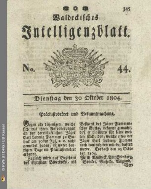 No. 44. Dienstag den 30 Oktober 1804