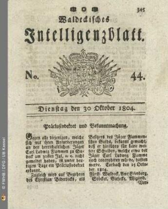 No. 44. Dienstag den 30 Oktober 1804