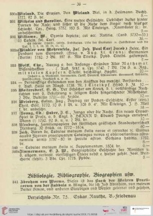 Bibliologie, Bibliographie, Biographien usw. (Nr. 341 - 561)
