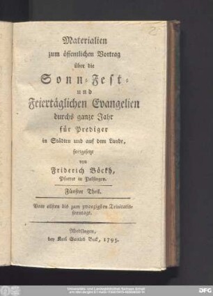 Fünfter Theil: Vom elften bis zum zwanzigsten Trinitatissonntage