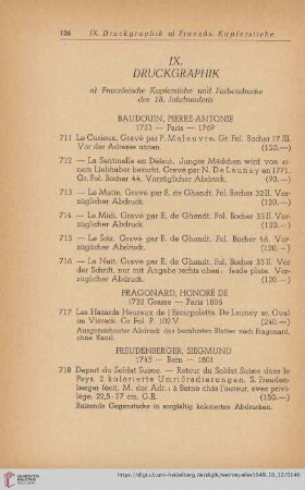 a) Französische Kupferstiche und Farbendrucke des 18. Jahrhunderts (Nr. 711 - 721)