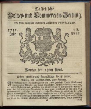 16. Stueck, Montag den 18ten April 1757