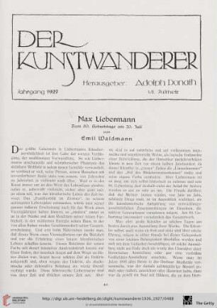 8/9: Max Liebermann : Zum 80. Geburtstage am 20. Juli