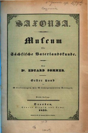 Saxonia : Museum für sächsische Vaterlandskunde. 1. 1835