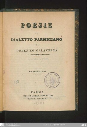 2: Poesie in dialetto parmigiano di Domenico Galaverna Poesie in dialetto parmigiano