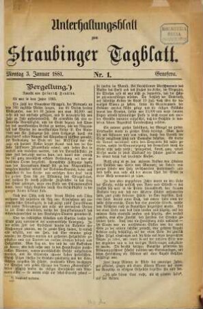 Straubinger Tagblatt. Unterhaltungsblatt zum Straubinger Tagblatt. 1881/82