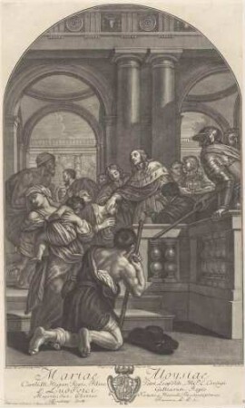 Der heilige Ludwig IX. von Frankreich heilt Kranke (aus der Folge: Tabulas a praestantissimis Italiae Pictoribus expressas, Florenz 1776, Tafel 2)