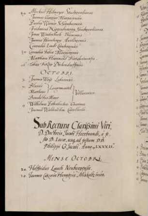 Winterhalbjahr 1581/1582. Rektorat Jakob Heerbrand