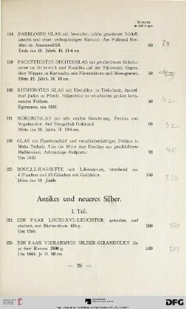Antikes und neueres Silber (I. Teil) (Nr. 124-148)