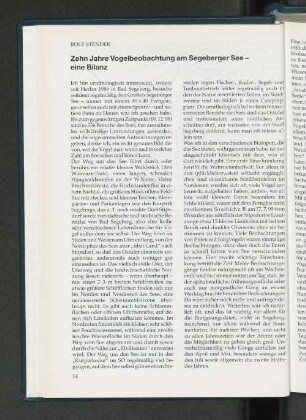 Zehn Jahre Vogelbeobachtungen am Segeberger See- eine Bilanz