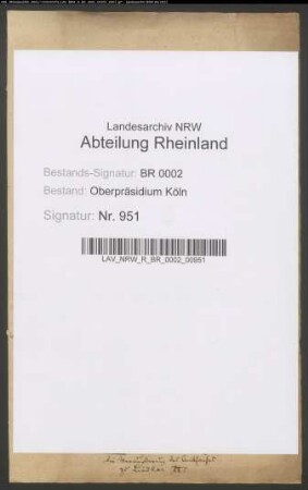 Betr. die Veräußerung des vormaligen Amtshauses zu Lindlar im Kreis Wipperfürth
