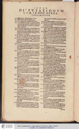 Index Disputationum qvae in hoc opere continentur