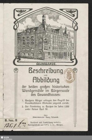 Beschreibung und Abbildung der beiden großen historischen Wandgemälde im Bürgersaale des Gewandhauses
