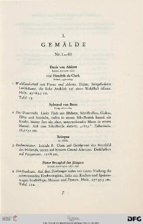 I. Gemälde (Nr. 1-63)