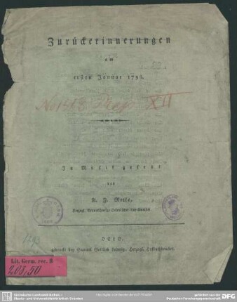 Zurückerinnerungen am ersten Januar 1798