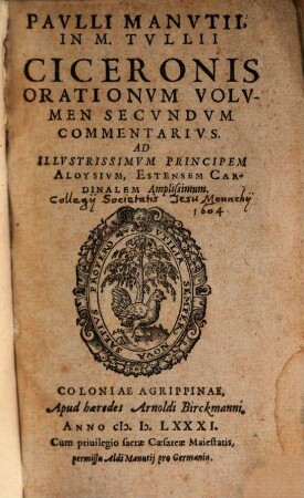 Pavlli Manvtii, In M. Tvllii Ciceronis Orationes, Commentarivs, 2