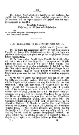 Schulwesen im Regierungsbezirk Cassel : [V. Elementarschulwesen]