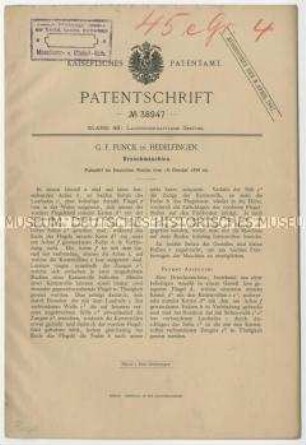 Patentschrift einer Dreschmaschine, Patent-Nr. 38947
