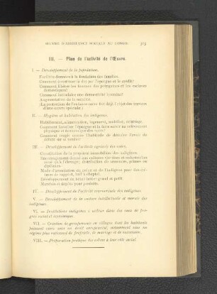 III. Plan de l'activité de l'OEuvre.