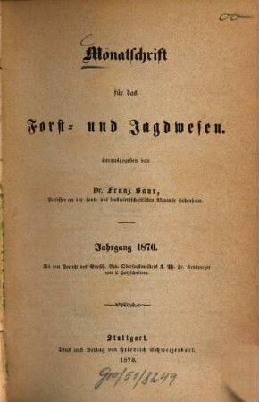 Monatschrift für das Forst- und Jagdwesen. 1870, 1870