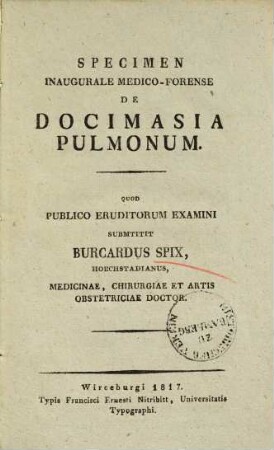 Specimen inaugurale medico-forense de docimasia pulmonum