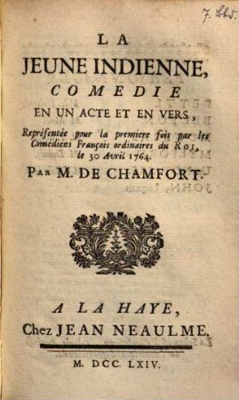 La jeune Indienne : comédie en un acte et en vers