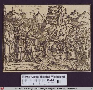 Moses schlägt Wasser aus dem Fels (Num. 20, 9).