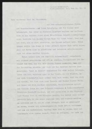 Brief von Horst Lange an Gerhart Hauptmann