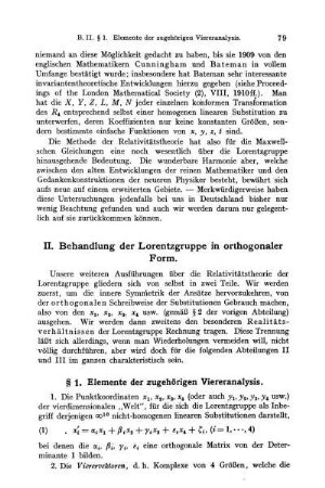 II. Behandlung der Lorentzgruppe in orthogonaler Form.