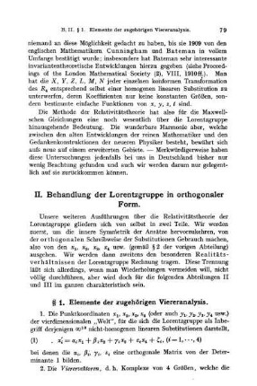 II. Behandlung der Lorentzgruppe in orthogonaler Form.