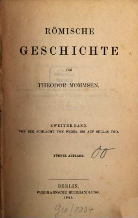 Römische Geschichte, 2. Von der Schlacht von Pydna bis auf Sullas Tod