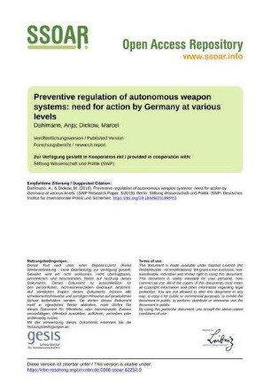 Preventive regulation of autonomous weapon systems: need for action by Germany at various levels