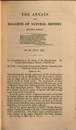 The annals and magazine of natural history, zoology, botany and geology : incorporating the journal of botany, 10. 1872