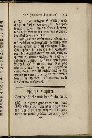 Achtes Kapitel. Von der Liebe und der Galanterie.