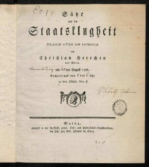 1-12, Saetze aus der Staatsklugheit oeffentlich ...