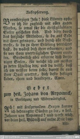 Gebet zum heil. Johann von Nepomuck, in Verfolgung und Widerwärtigkeit