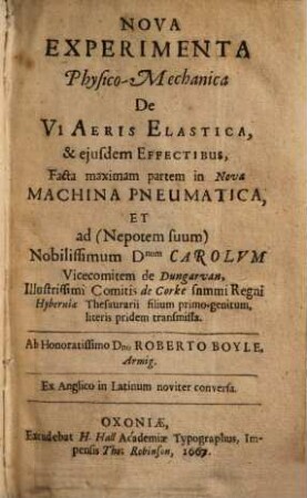 Nova experimenta physico-mechanica de Aere