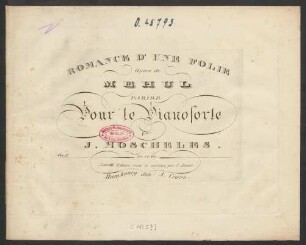 Romance D'Une Folie : Opera de Mehul : Variée Pour Le Pianoforte op. 1
