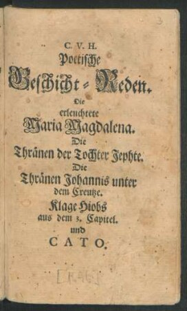 C. V. H. Poetische Geschicht-Reden