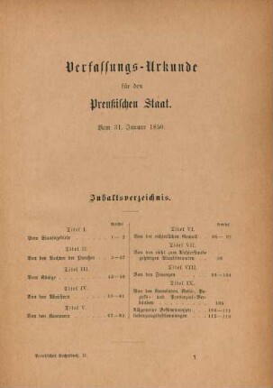 Verfassungsurkunde für den Preußischen Staat. Vom 31. Januar 1850.