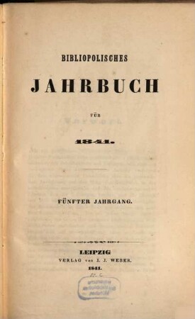 Bibliopolisches Jahrbuch. 1841 = 5