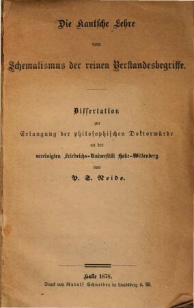 Die Kantsche Lehre vom Schematismus der reinen Verstandesbegriffe