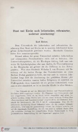 Staat und Kirche nach lutherischer, reformierter, moderner Anschauung