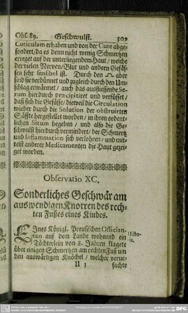 Observatio XC. Sonderliches Geschwär am auswendigen Knorren des rechten Fußes eines Kindes