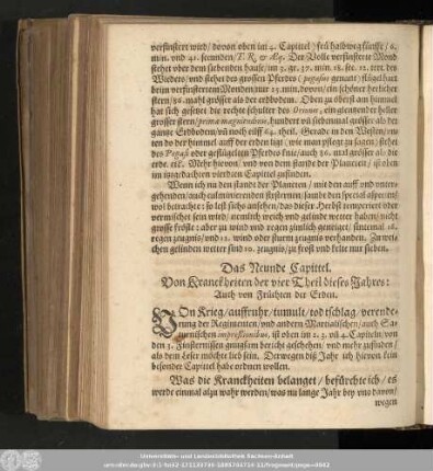 Das Neunde Capittel. Von Kranckheiten der vier Theil dieses Jahres : Auch von Früchten der Erden.